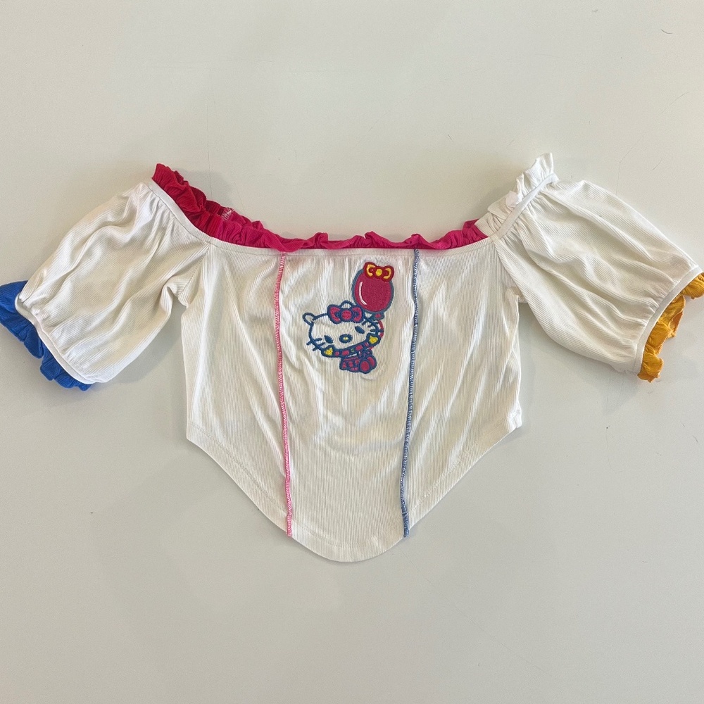 Forever 21 x Hello Kitty Embriodered Puff Sleeve Ruffle Princess Crop Top